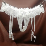 Lingerz sexy underwear sexy lace open-fit free low-waist pearl massage suspender stockings transparent temptation T-pants