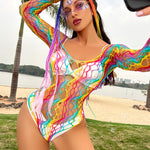 lingerz large size colorful striped hollow sexy lingerie women's summer beach bikini sexy jumpsuit jacket